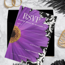 Morple Vintage Damask Gerber Daisy Wedding RSVP