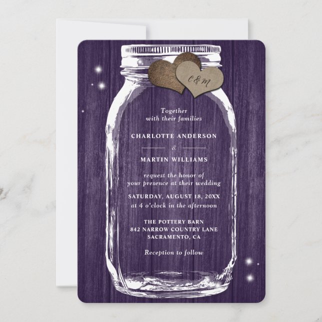 Invitación Morple Wood Mason Jar Rustic Fall Wedding (Anverso)