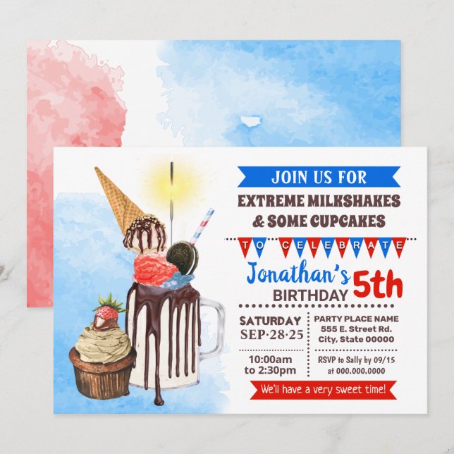 Invitación Mortero azul rojo Extreme cumpleaños (Anverso / Reverso)