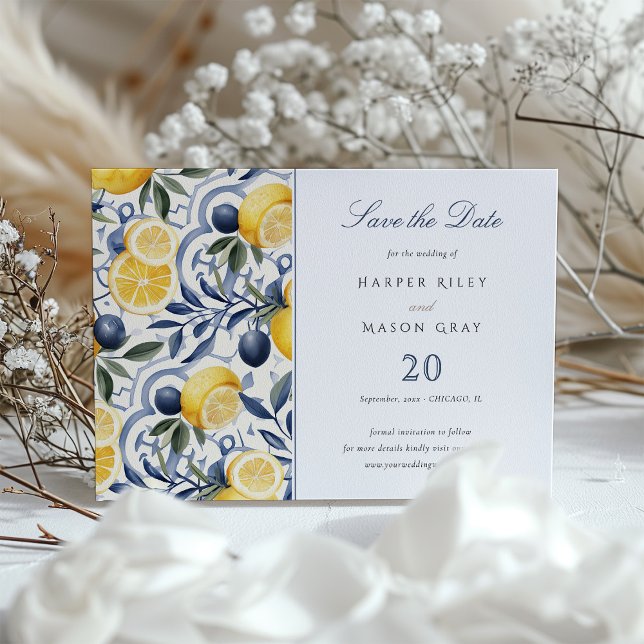 Invitación Mosaico azul Citrus besado por el sol Guardar la t (Subido por el creador)
