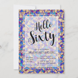 Invitación Mosaico Azul Violeta Hola Sesenta cumpleaños