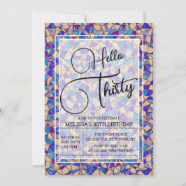 Invitación Mosaico Azul Violeta Hola Treinta y Treinta Cumple