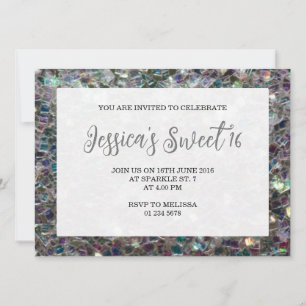Invitación Mosaico brillante plateado Sweet 16 guión elegante