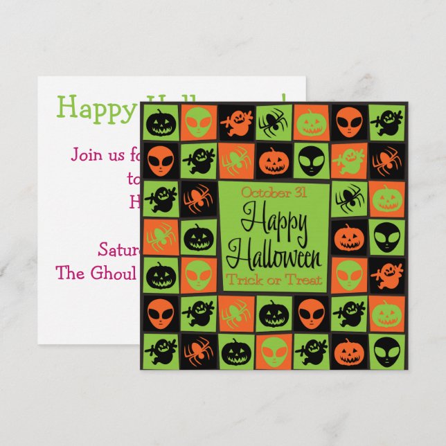 Invitación Mosaico de Halloween (Anverso / Reverso)