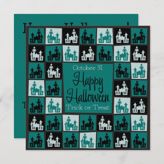 Invitación Mosaico de la casa de Halloween (Anverso / Reverso)