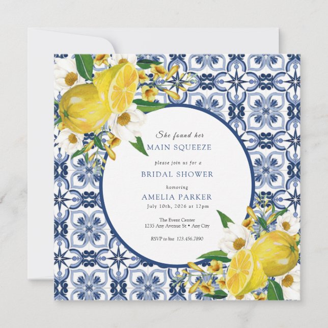 Invitación Mosaico marroquí | Lemon Citrus Bridal Shower (Anverso)