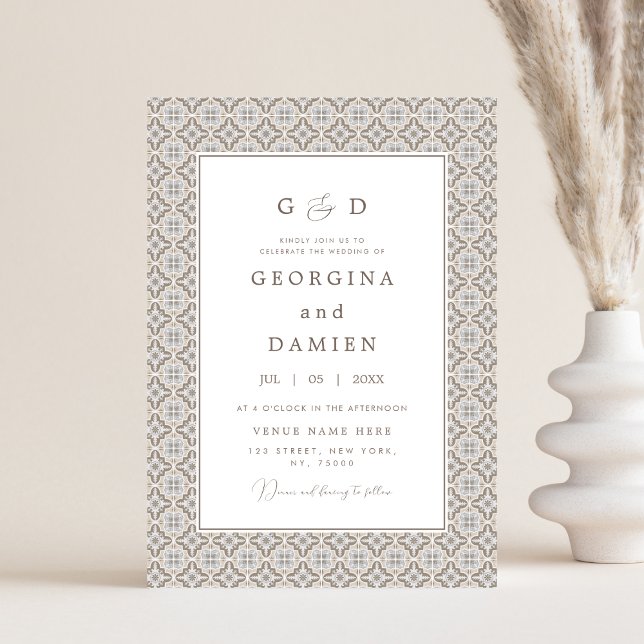 Invitación Mosaico mediterráneo beige y boda fotográfica eleg (Subido por el creador)