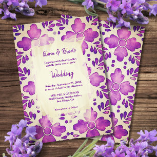 Invitación Mosaico morado acuarela floral Boda mexicano