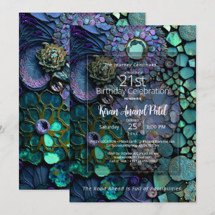 Invitación Mosaico Oceánico Piedra Preciosa Botánica Abstr