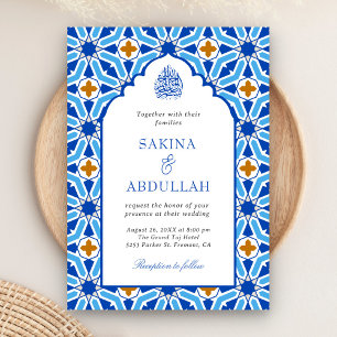 Invitación Mosaico real azul persa Código QR Boda musulmán