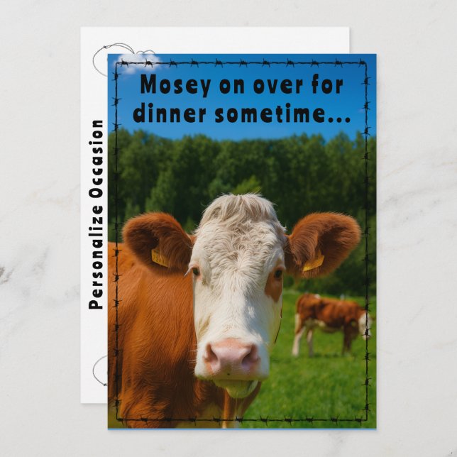 Invitación Mosey On Over Dinner Country Cow Ranch Farm Style  (Anverso / Reverso)
