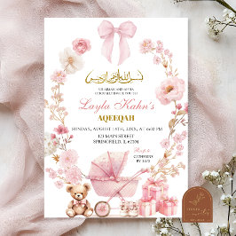 Invitación Moslem Pink Bow Coquette Baby Carrier Baby Shower