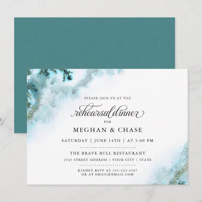 Invitación Moss acuáticos Verde azulados modernos Agate Baref (Anverso / Reverso)