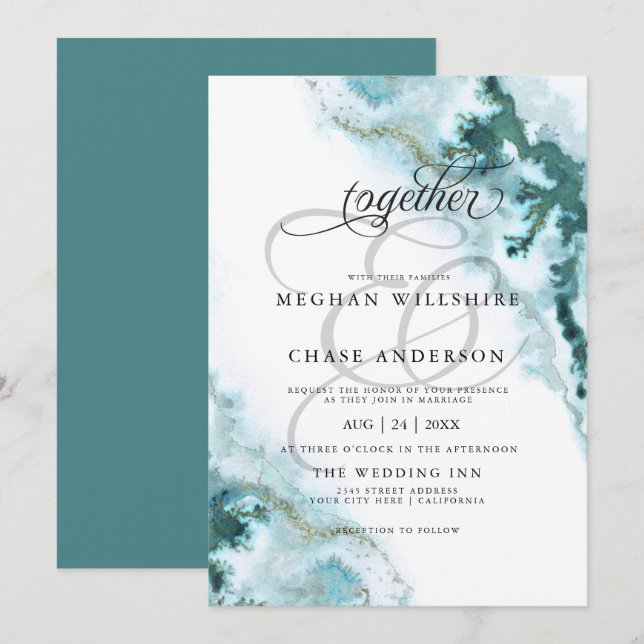 Invitación Moss acuáticos Verde azulados modernos Agate Baref (Anverso / Reverso)