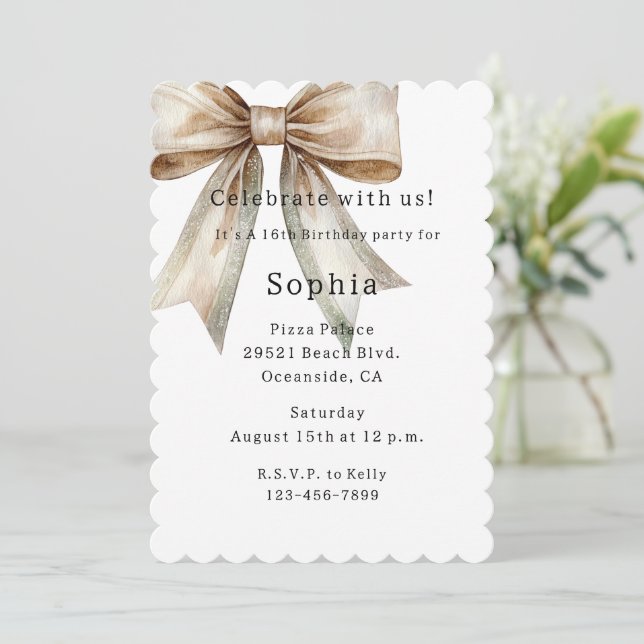 Invitación Moss de champaña blanca se cumplen 16 años (Anverso de pie)