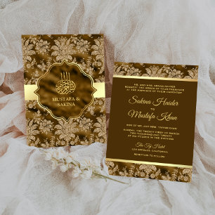 Invitación Moss Dorado Floral Marrón Boda Musulmana Islámica