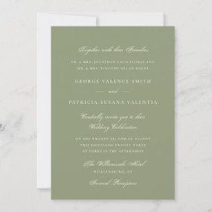 Invitación Moss Green caligrafía formal elegante matrimonio