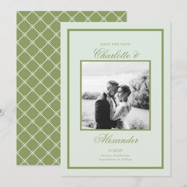 Invitación Moss Green Estate Wedding Save the Date (Anverso / Reverso)