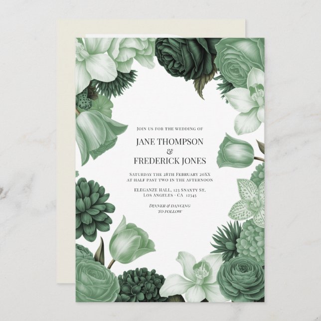 Invitación Moss Green, Fern Mist & Pale Pistachio Wedding (Anverso / Reverso)