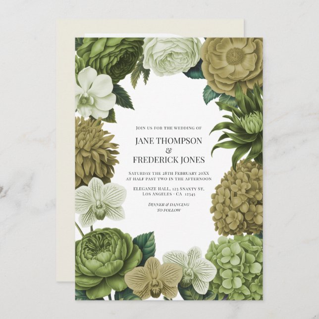 Invitación Moss Green, Fern Mist & Pale Pistachio Wedding (Anverso / Reverso)