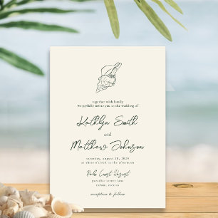 Invitación Moss Green Modern Shell Beach Destination Wedding