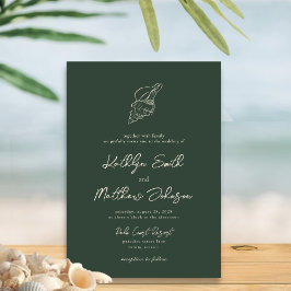 Invitación Moss Green Modern Shell Beach Destination Wedding