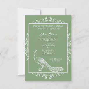Invitación Moss Green Peacock Florece Bridal Shower