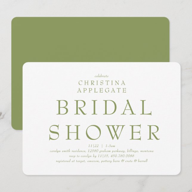 Invitación Moss Green Roundcity Bridal Shower (Anverso / Reverso)