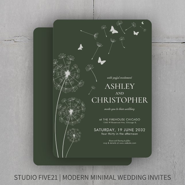 Invitación Moss Moderno Sencillo Boda de Dandelion Verde (Subido por el creador)