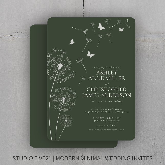 Invitación Moss Moderno Sencillo Boda de Dandelion Verde (Subido por el creador)