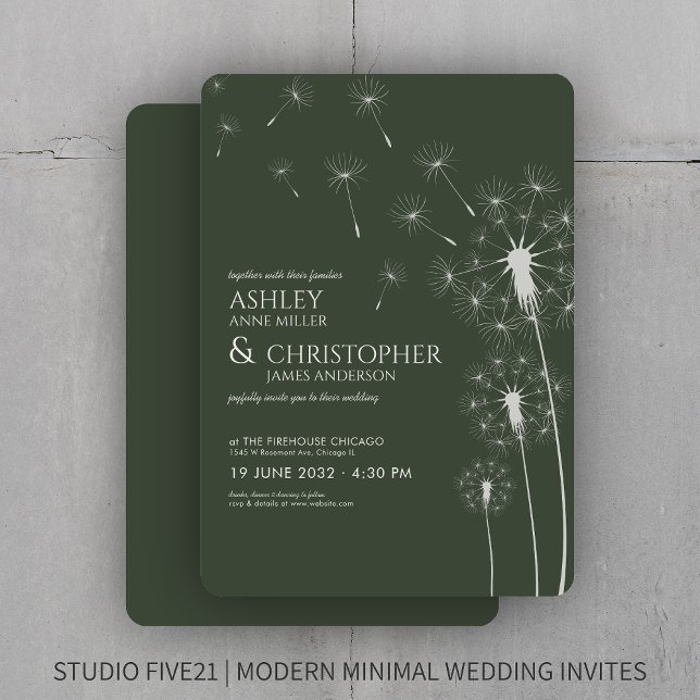 Invitación Moss Moderno Sencillo Boda de Dandelion Verde (Subido por el creador)