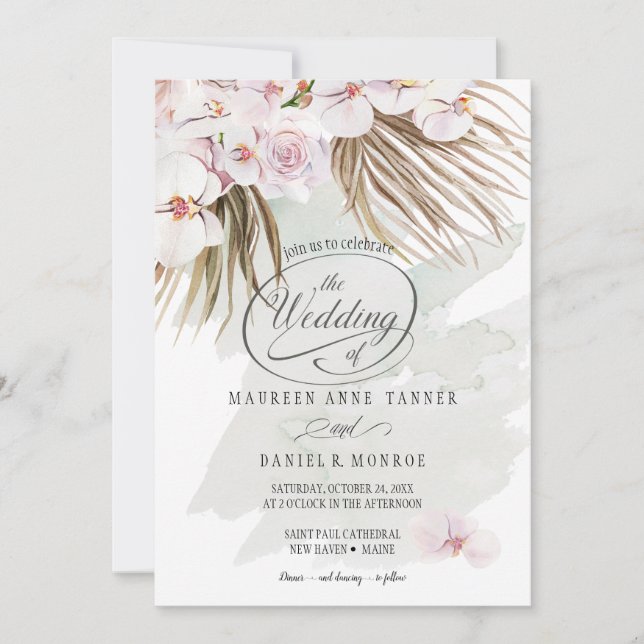 Invitación Moss Phalaenopsis Orquid Boho (Anverso)