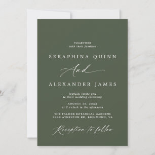 Invitación Moss verdes oscuros   Boda formal de script simple