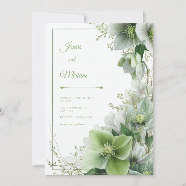 Invitación Mossy Sage Hellebore Botanical Frame Wedding (Anverso)