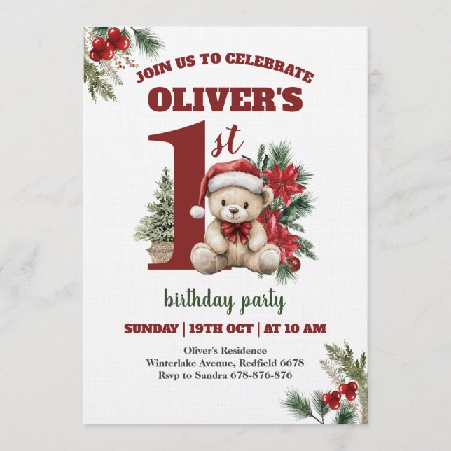 Invitación Most Onederful Time Christmas 1st Birthday Party  (Anverso)