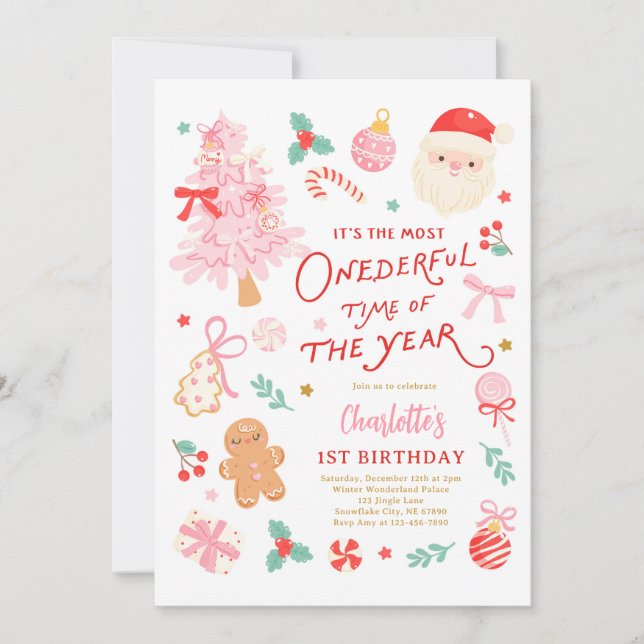 Invitación Most Onederful Time Of Year Christmas 1st Birthday (Anverso)
