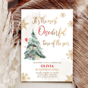 Invitación Most Onederful Time Winter Tree First Birthday