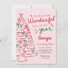 Invitación Most Wonderful Coquette Bow Christmas Birthday