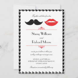 Invitación Mostache Rojo, Negro y Blanco y Mostazo de gallos