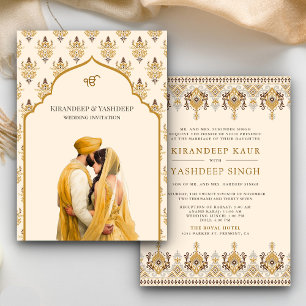 Invitación Mostaza Amarillo Crema Ikat Anand Karaj Boda Sikh