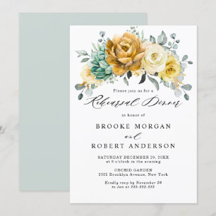 Invitación Mostaza Amarillo Floral Sage Verde Ensayo Cena