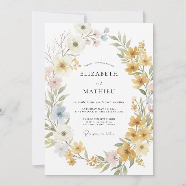 Invitación Mostaza Botánica Boda Bohemia (Anverso)