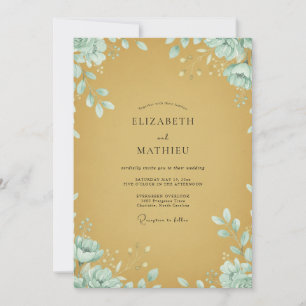 Invitación Mostaza Botánica Menta Hojas Nupciales