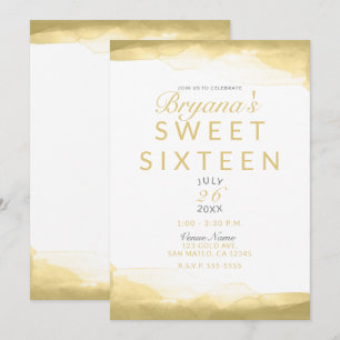 Invitación Mostaza Dijon Dorada Acuarela Moderno Chic Cumplea