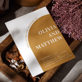 Invitación Mostaza moderna de la tipografía boda + QR