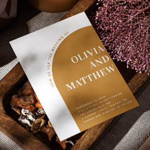 Invitación Mostaza moderna de la tipografía boda + QR