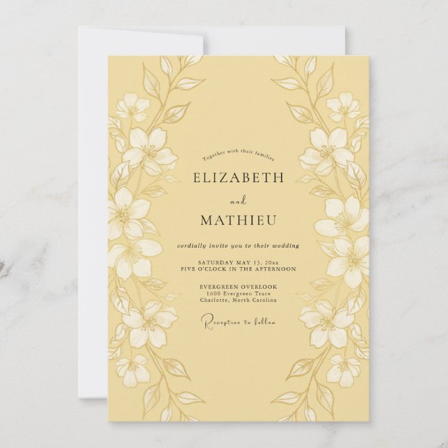 Invitación Mostaza Refinada Boda Botánica (Anverso)