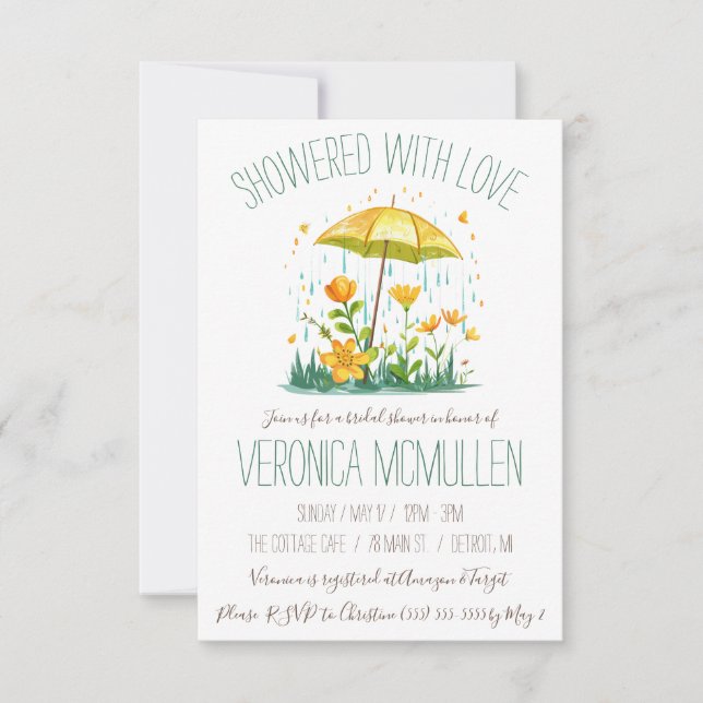 Invitación ¡Mostrado con amor! Ducha de novia de paraguas ama (Anverso)