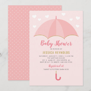Invitación Mostrado con amor Rubor Pink Umbrella Baby Shower