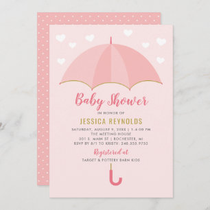 Invitación Mostrado con amor Rubor Pink Umbrella Baby Shower